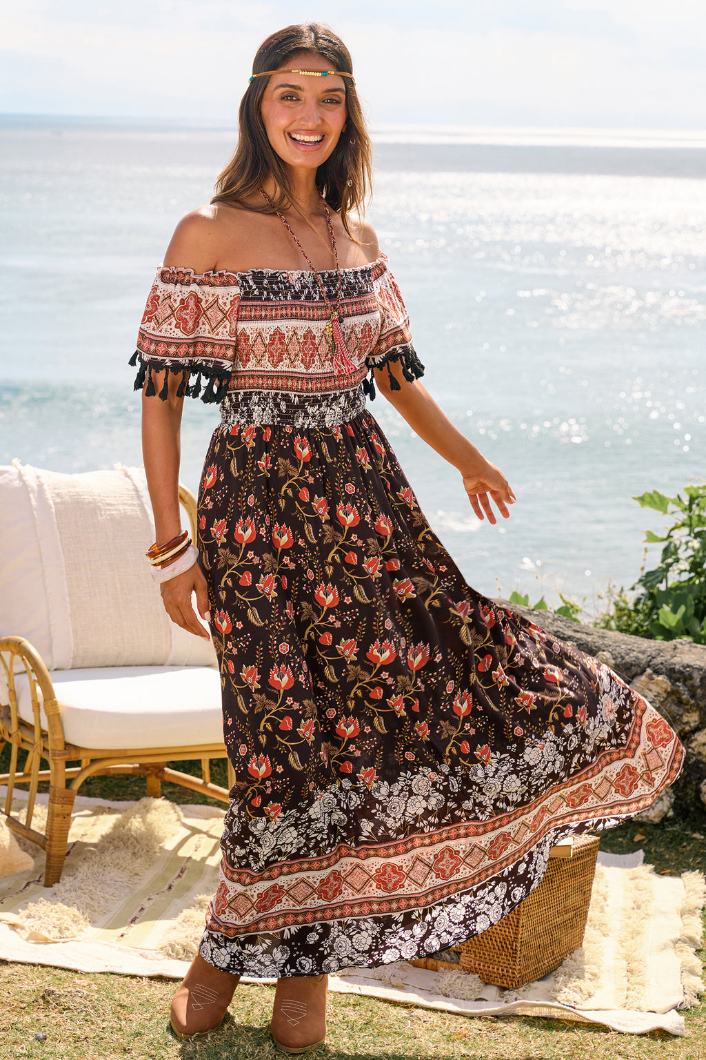 Quadratischer Ausschnitt Maxikleid mit Blumenmuster
