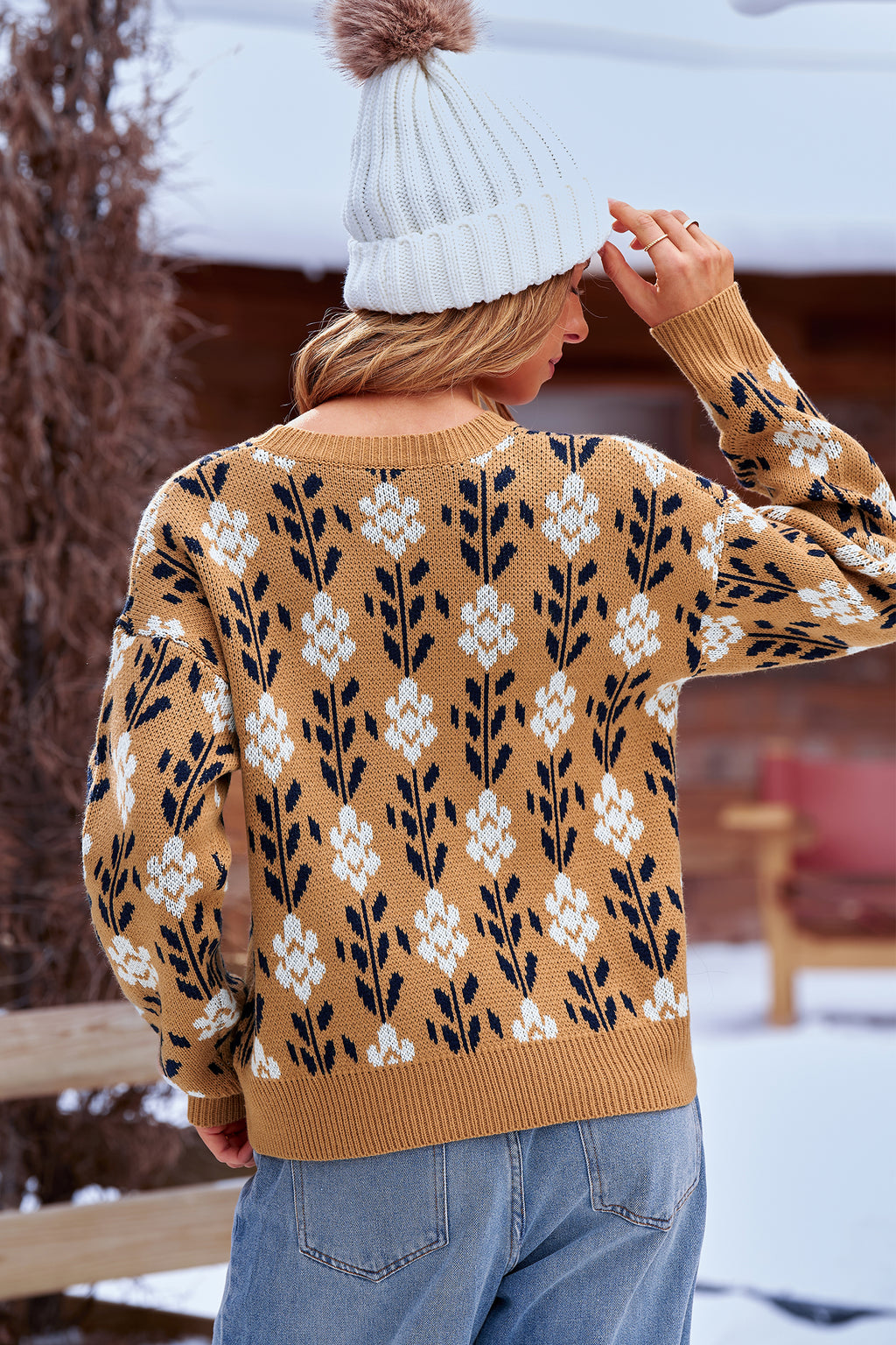 Floraler Rundhals Pullover
