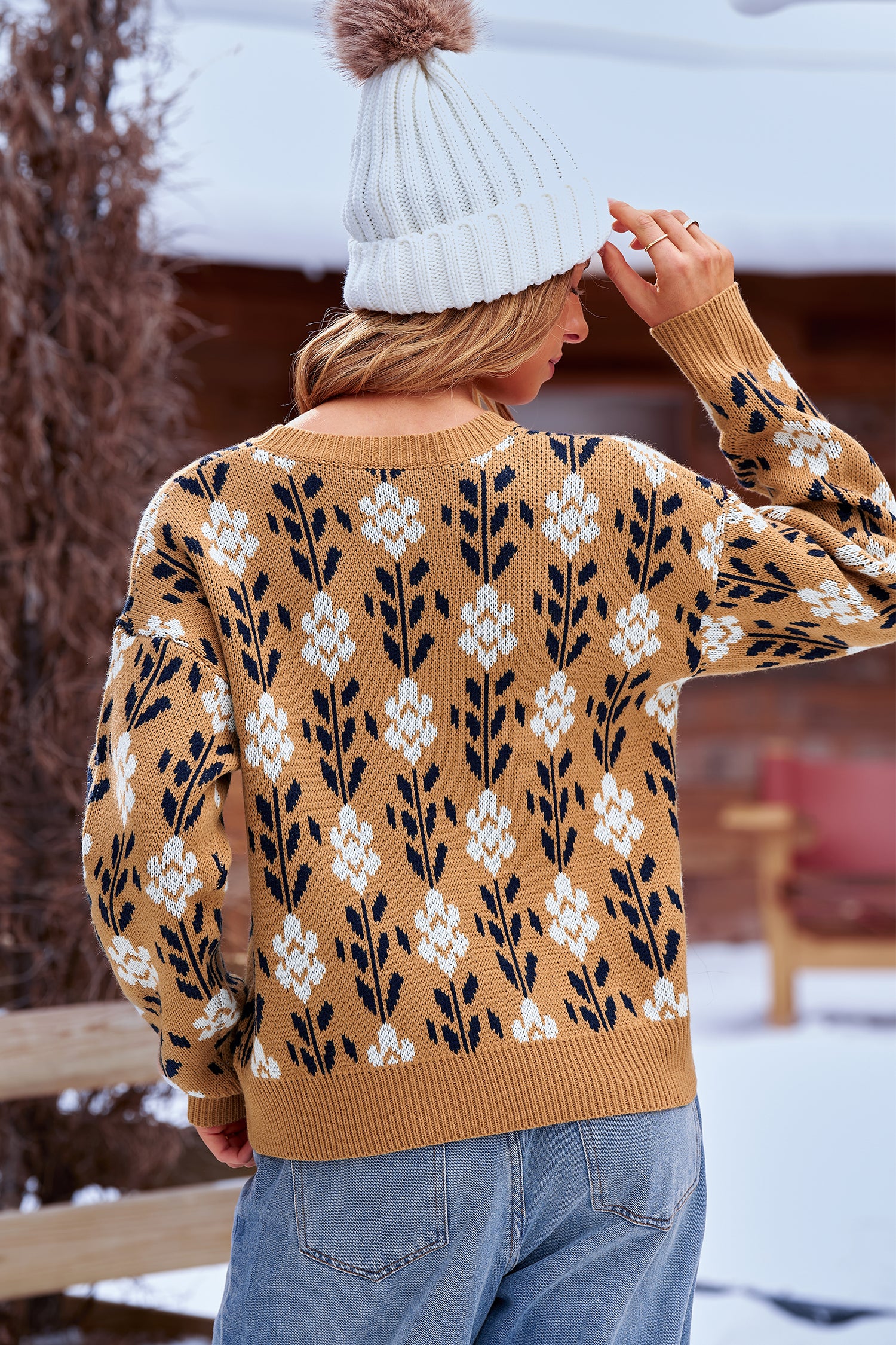 Floraler Rundhals Pullover