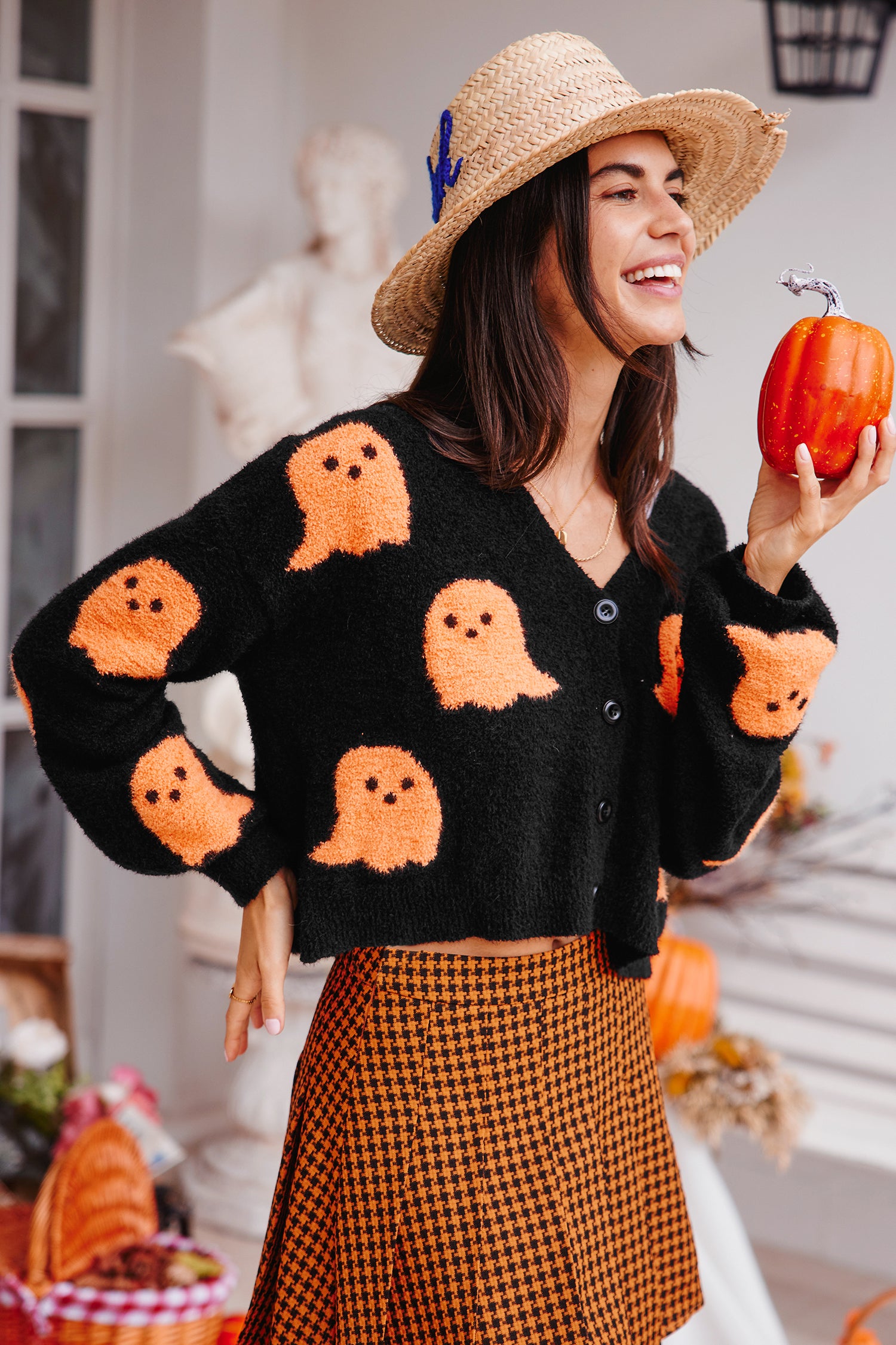 Halloween Schwarzer & Orange Langarm-Cardigan