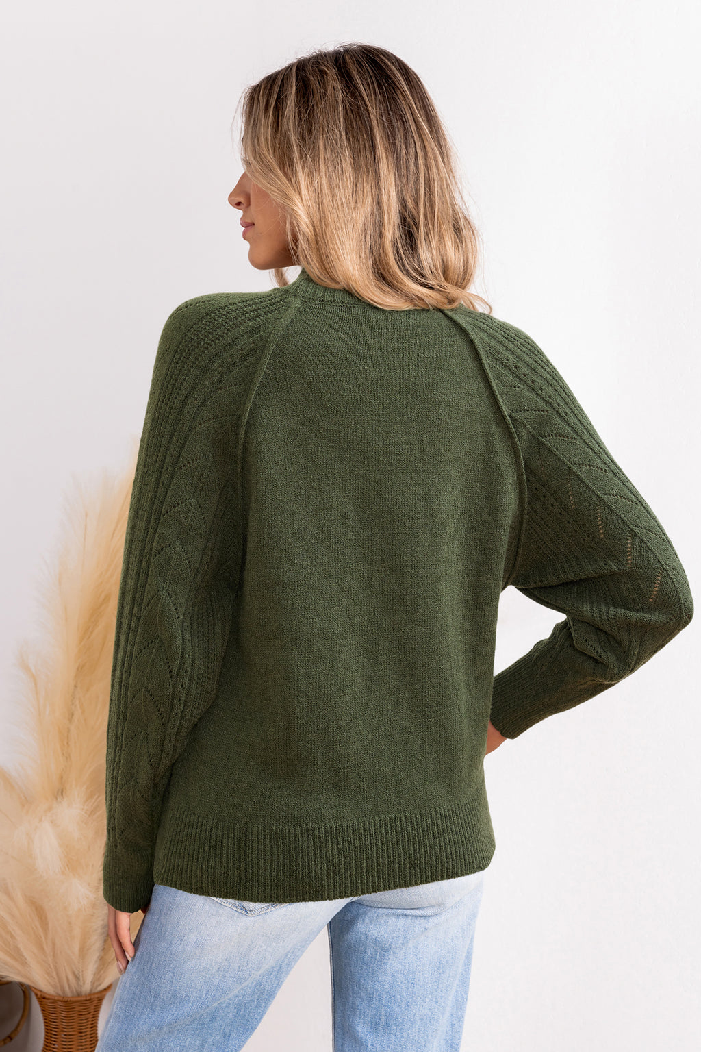 Grüner Rollkragen Lockerer Pullover