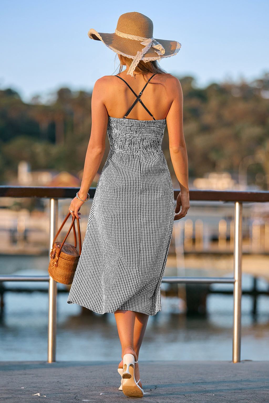 Gingham Ärmelloses Maxi-Strandkleid
