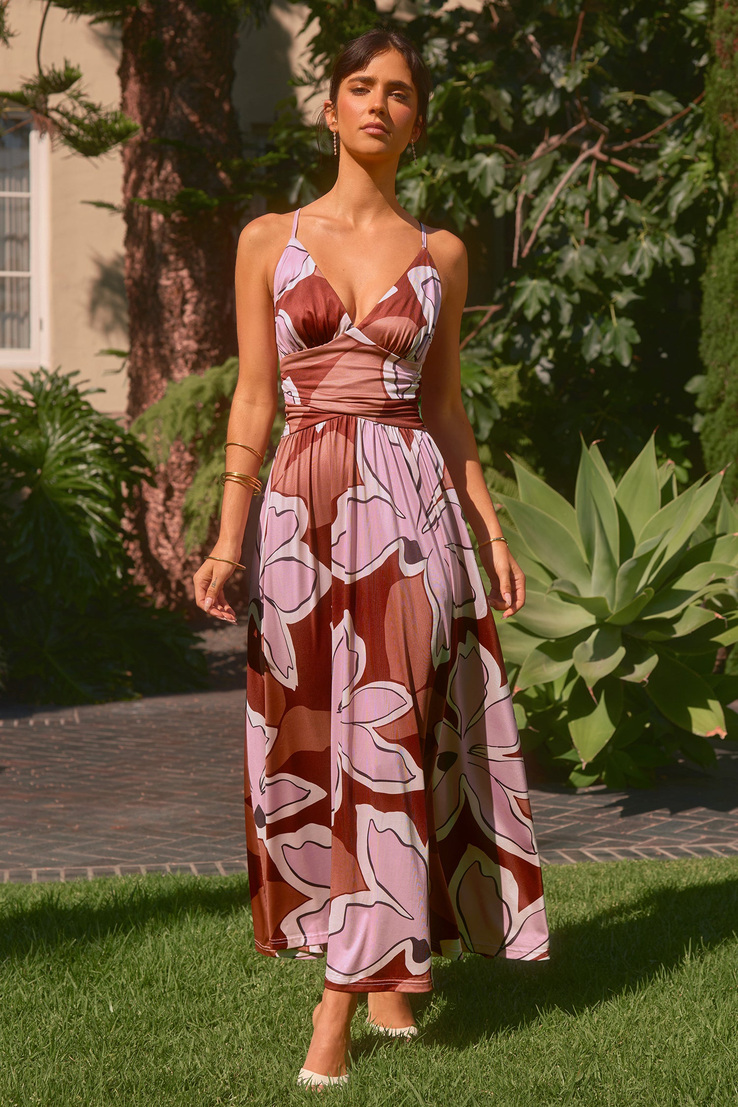 Ärmelloses Tiefer Ausschnitt Maxi-Slipkleid