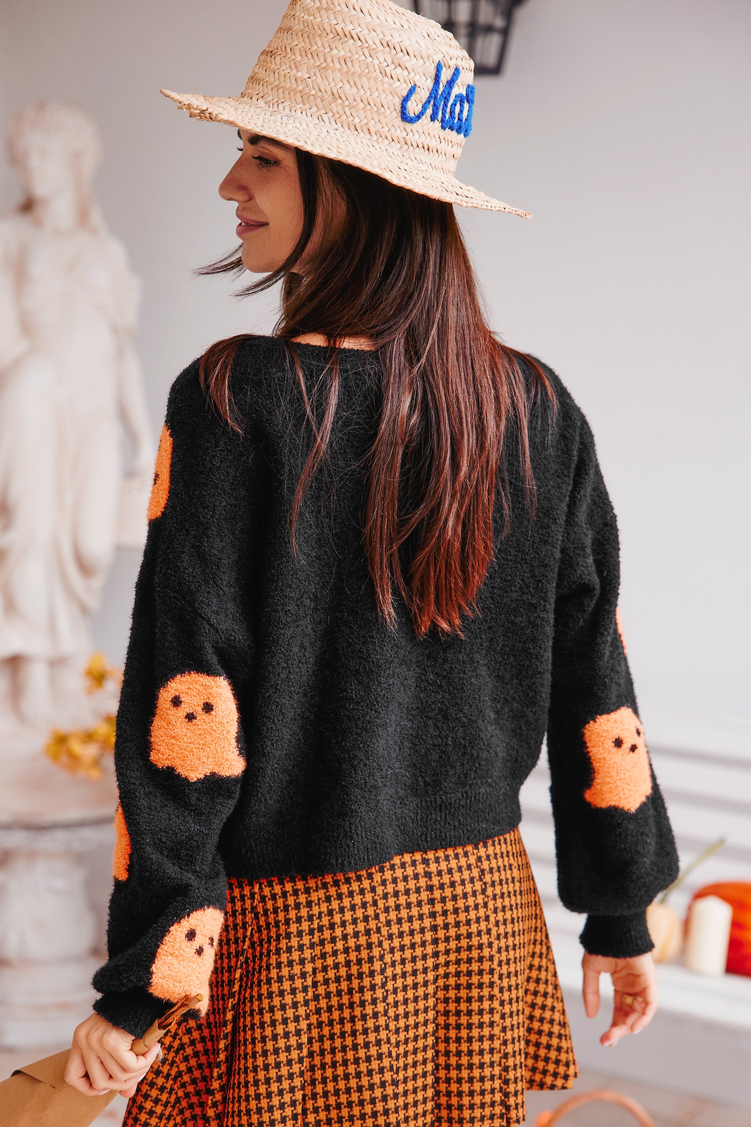 Halloween Schwarzer & Orange Langarm-Cardigan