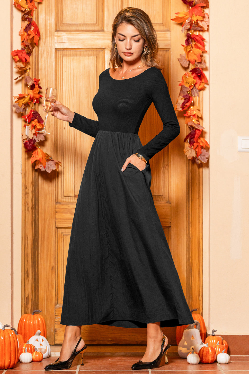 Schwarzes Schulterfreies Maxikleid