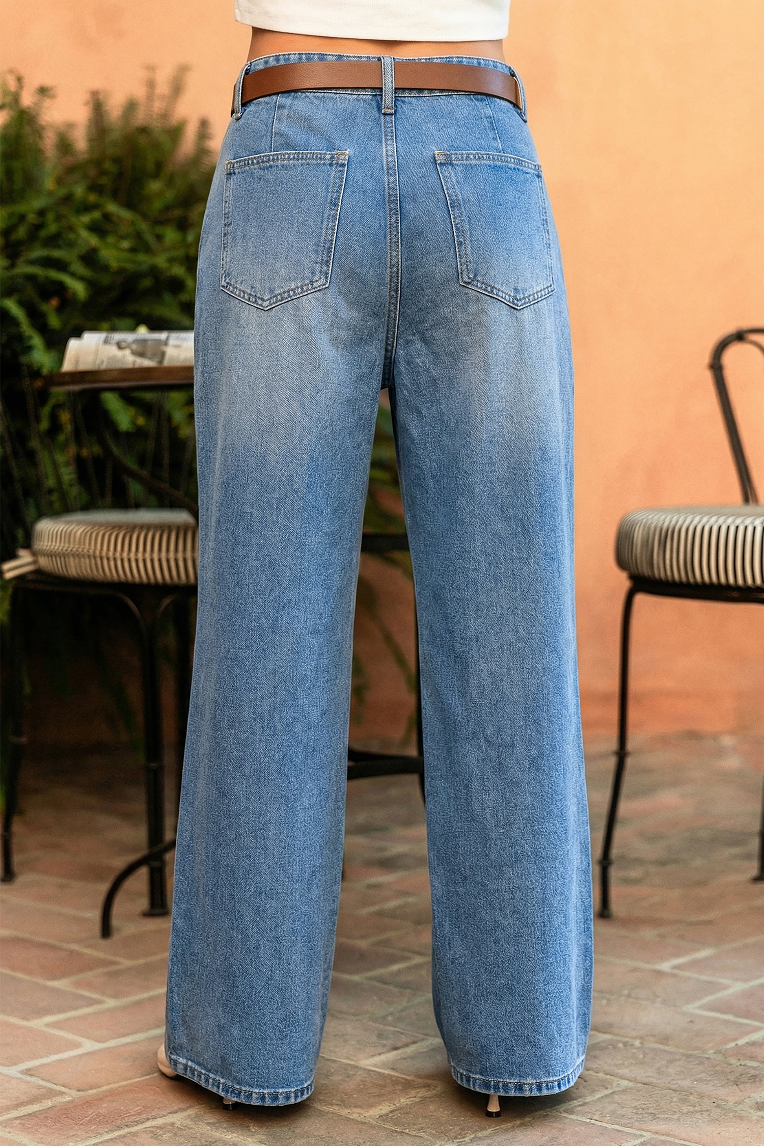 Blaue Gearde Jeans mit Tasche