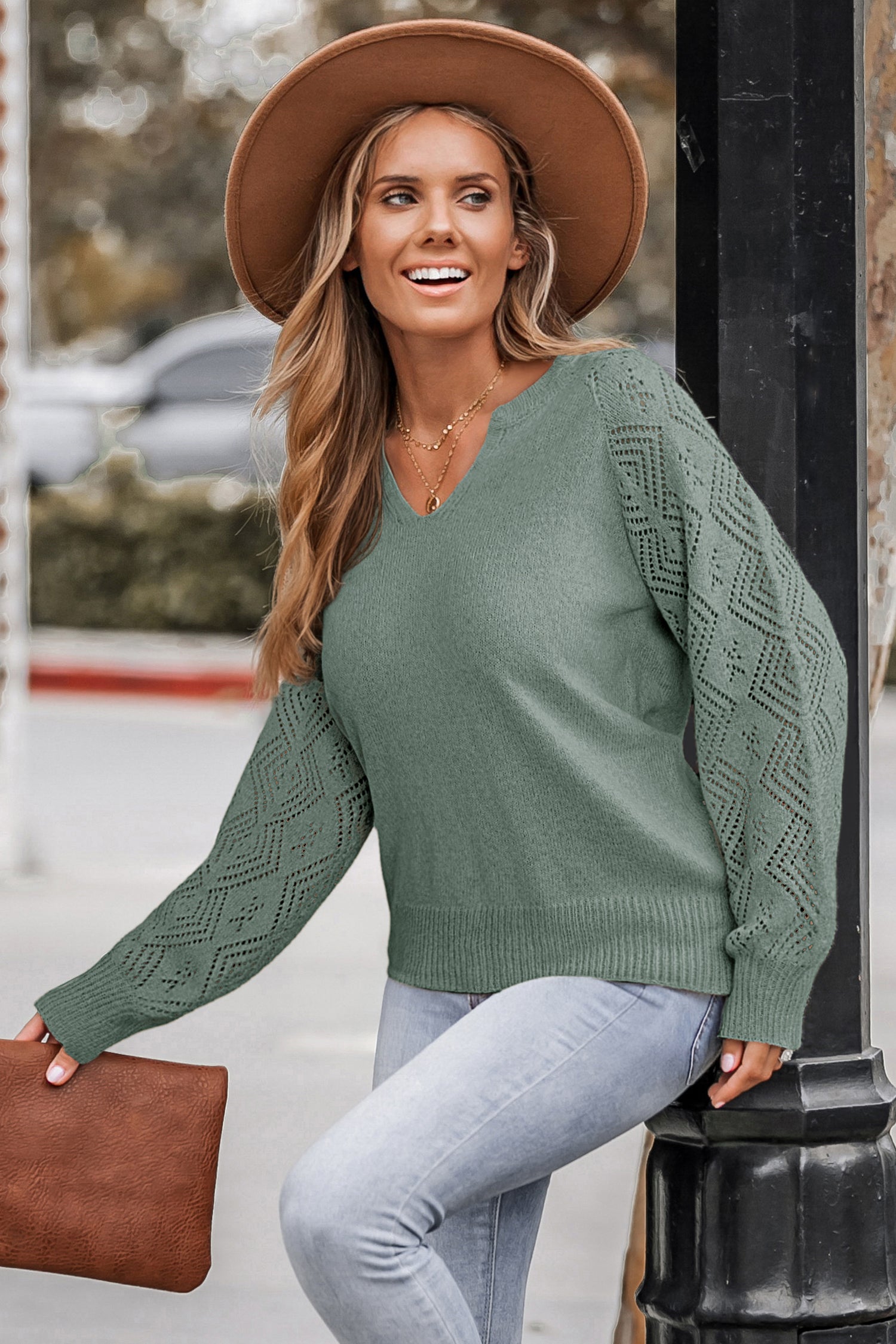Grüner Lange Ärmel Pullover