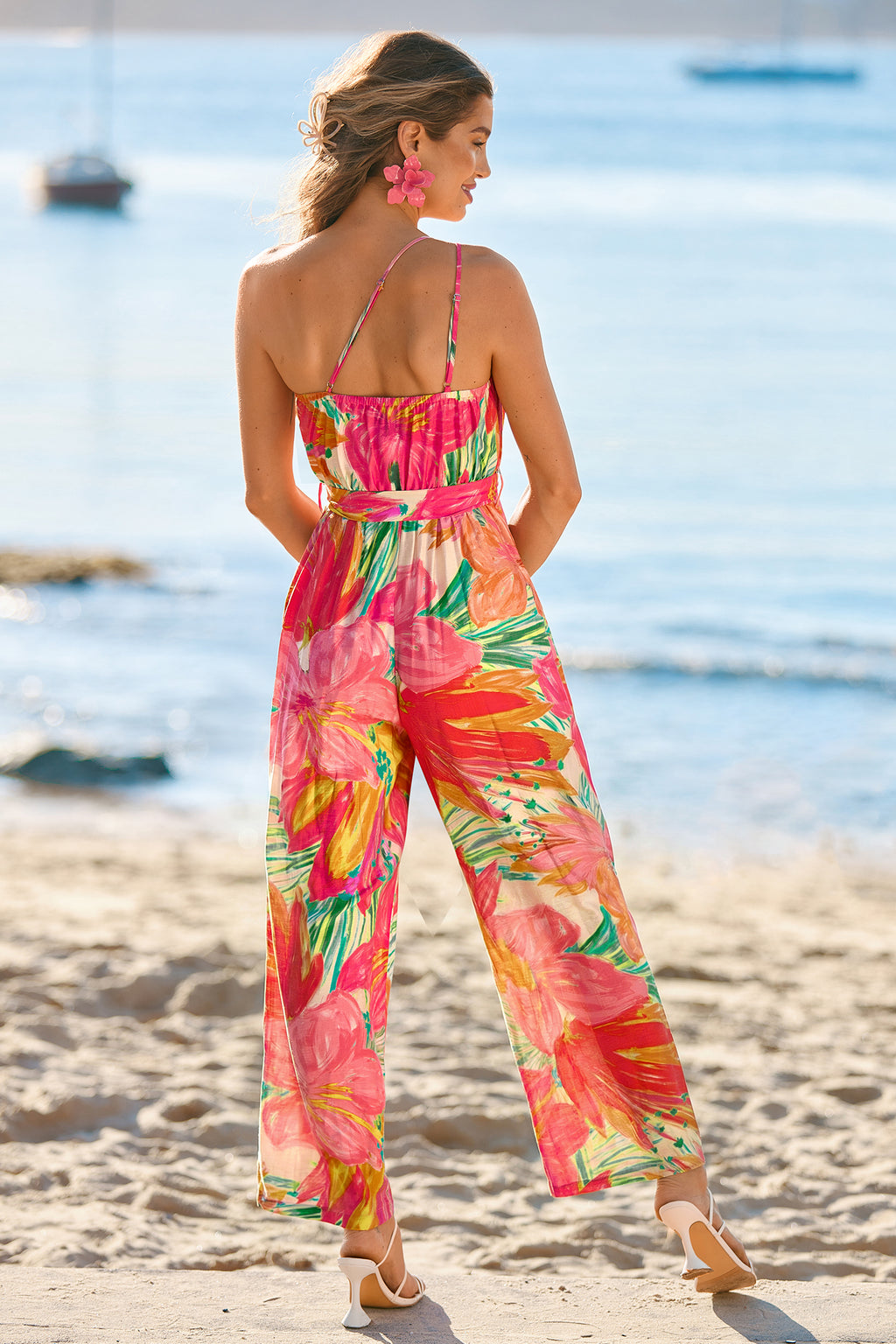 Ärmelloser Tropischer Asymmetrischer Jumpsuit