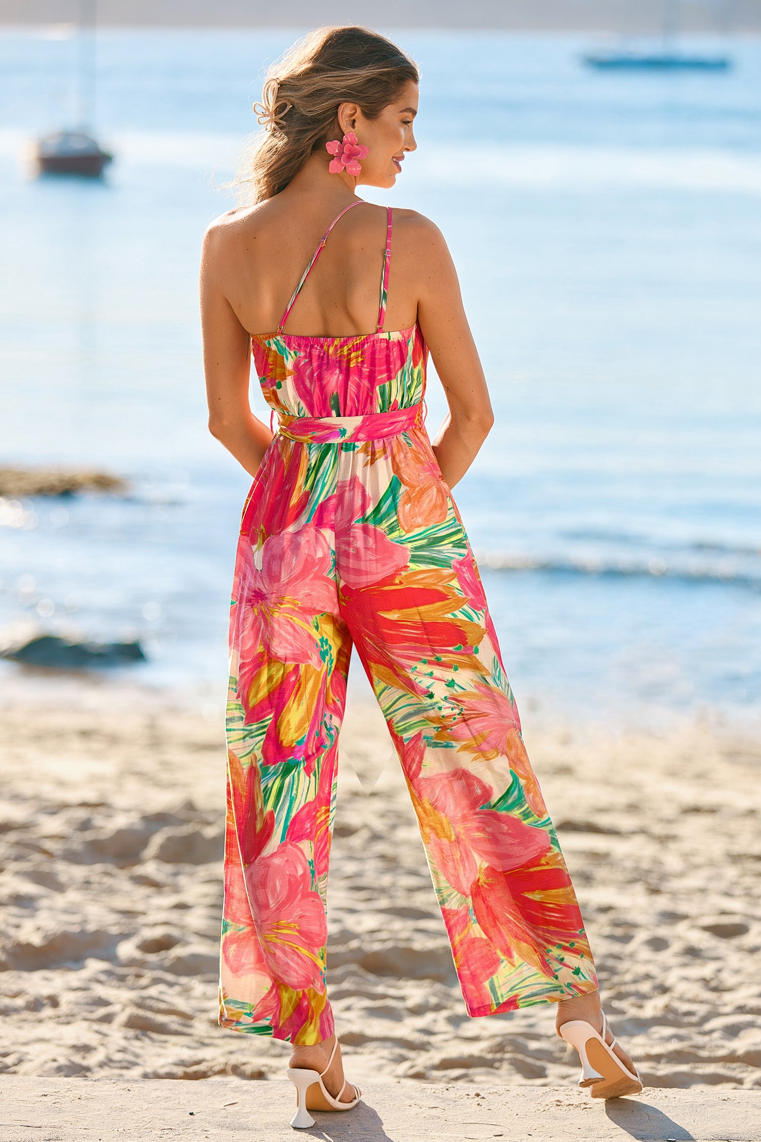 Ärmelloser Tropischer Asymmetrischer Jumpsuit