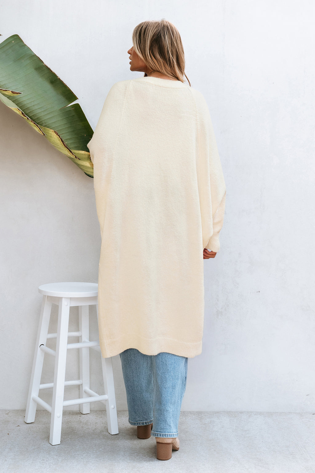 Dolmanärmel Lange Strickjacke in Beige