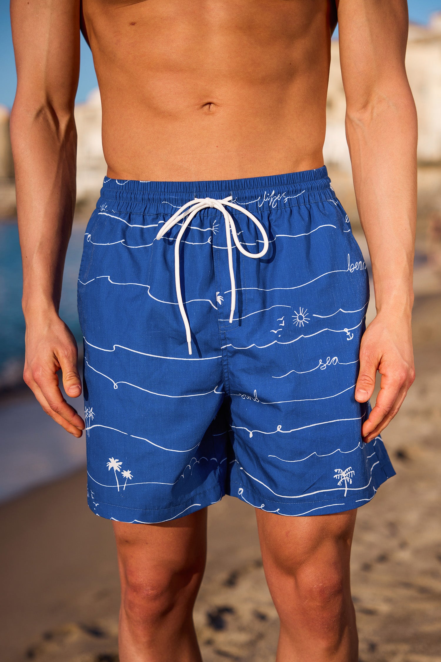 Tropische blaue Herren-Badehose mit Kordelzug