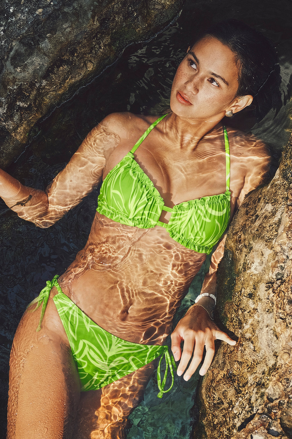 Grün Abstraktes Bustier-Bikini-Set