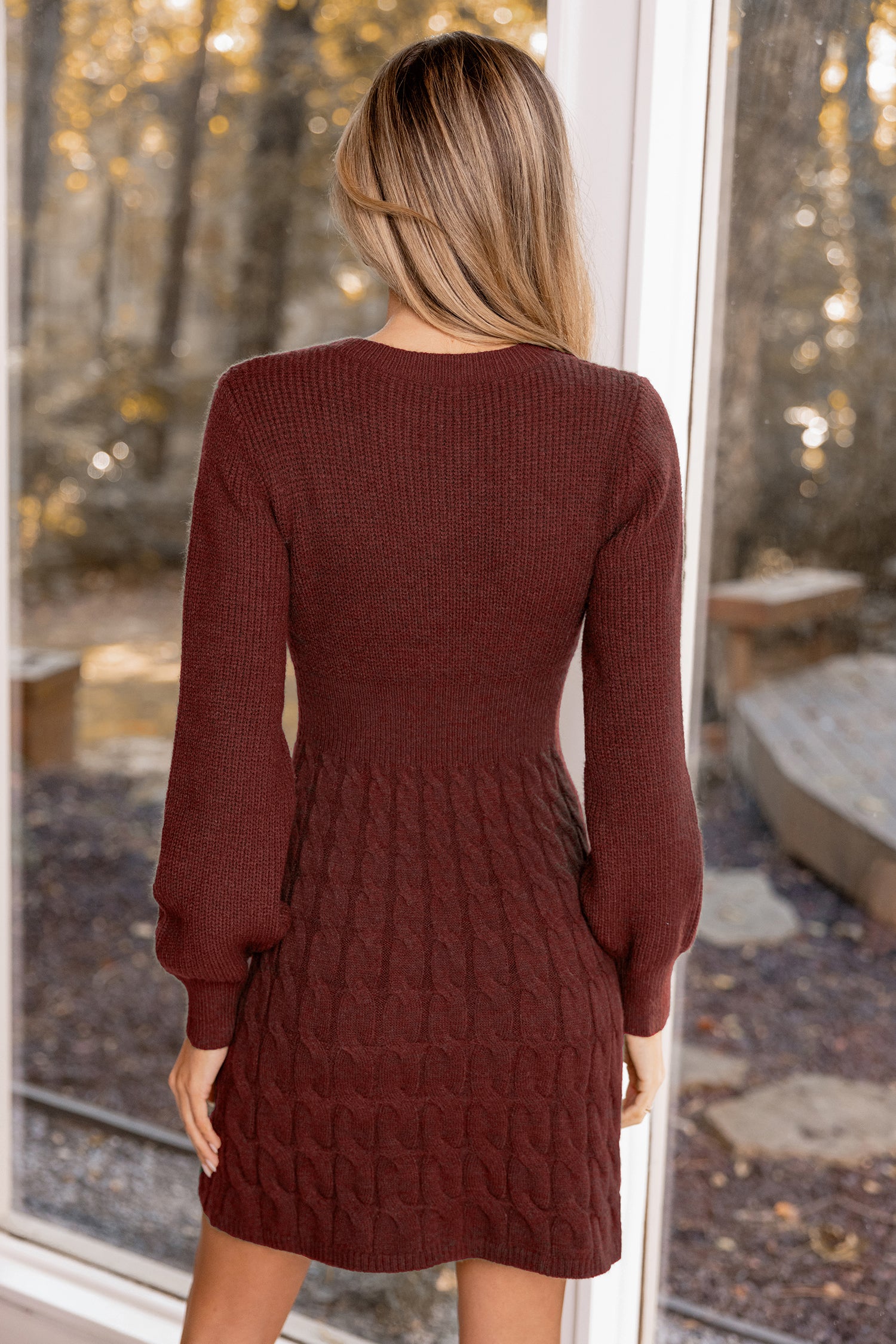 Braunes Lange Ärmel Mini-Strickkleid