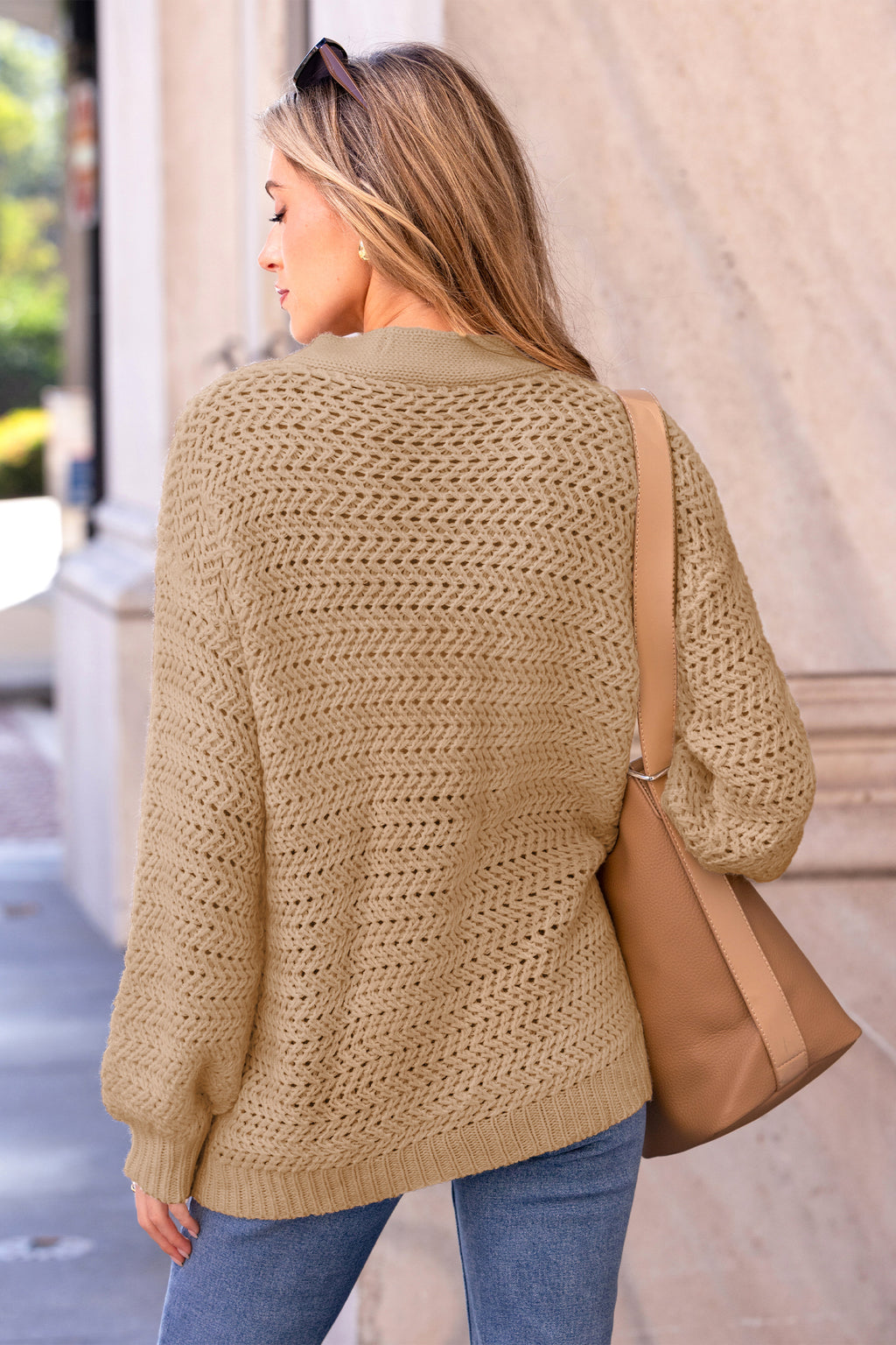 Taupe Offene Vorderseite Strickjacke