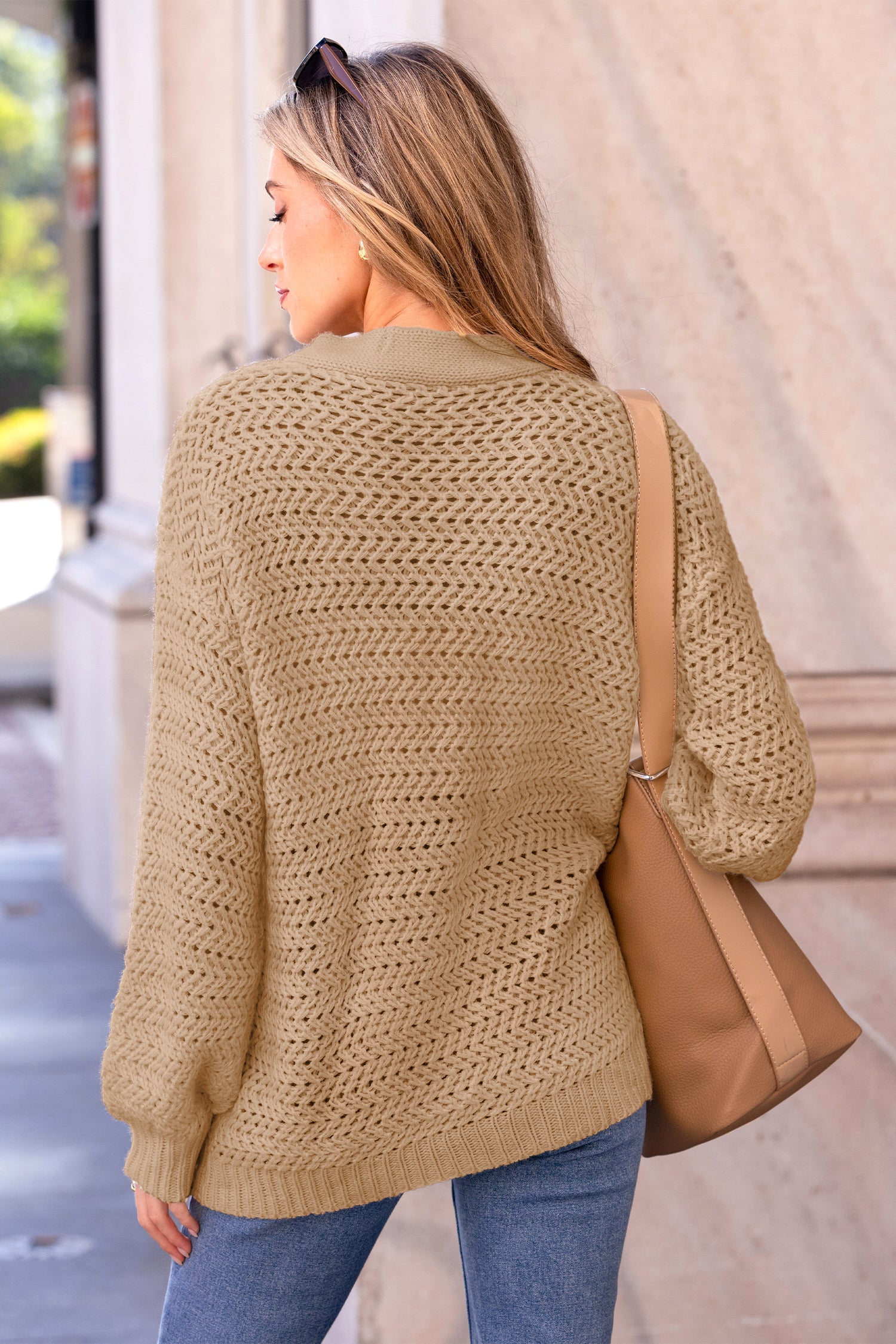 Taupe Offene Vorderseite Strickjacke