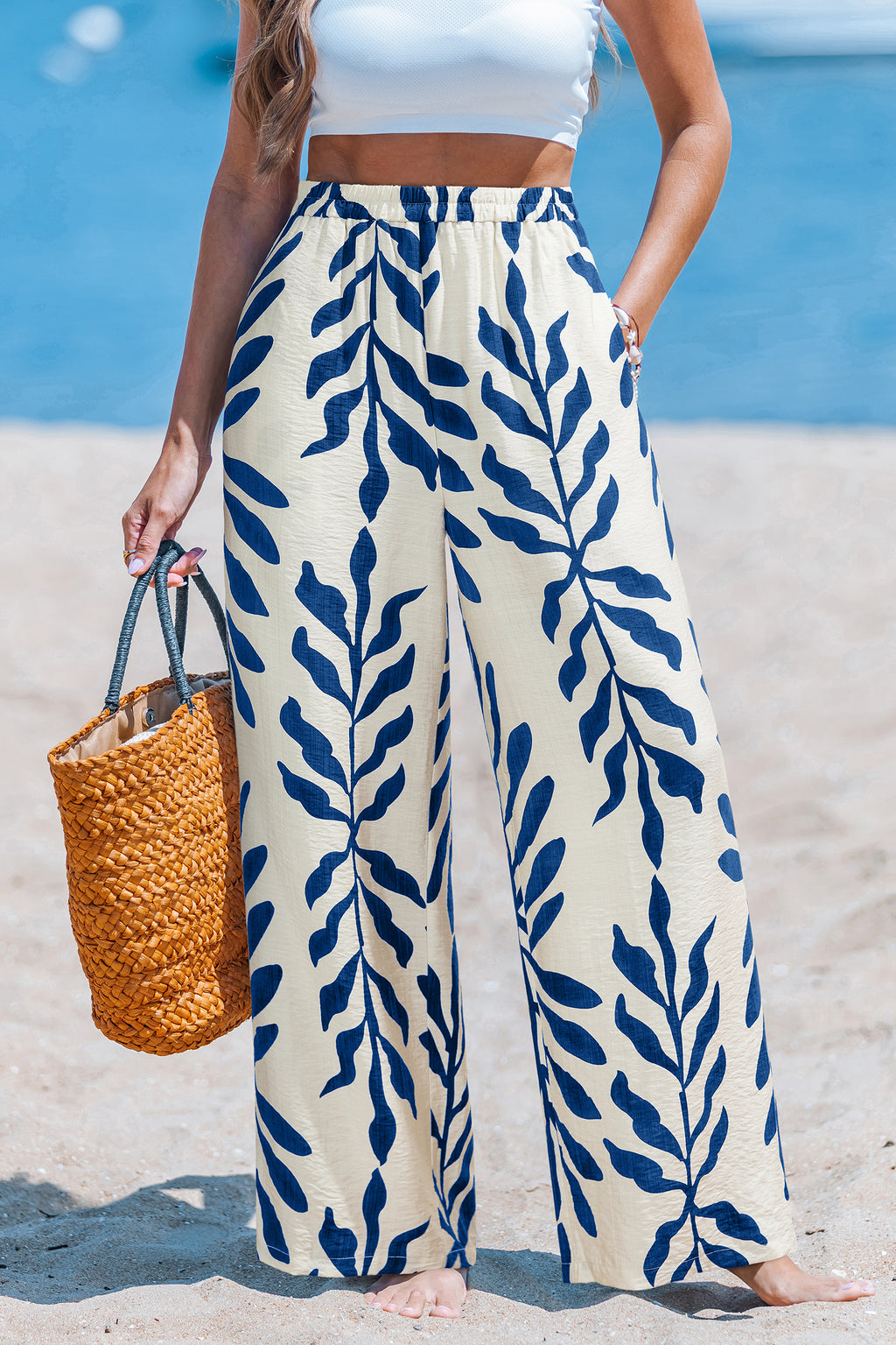 Blau-Weiße Wide-Leg Sommerhose