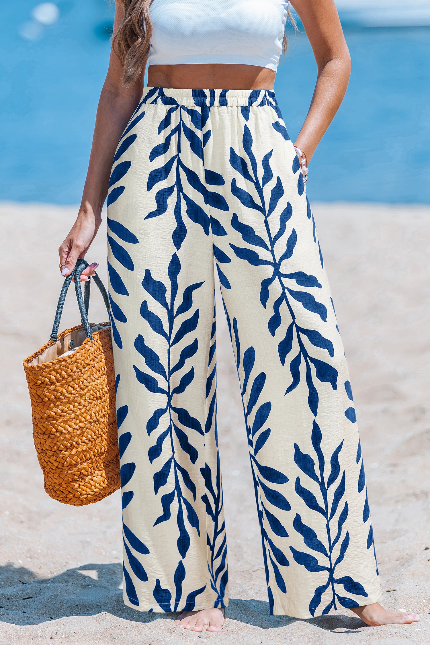 Blau-Weiße Wide-Leg Sommerhose