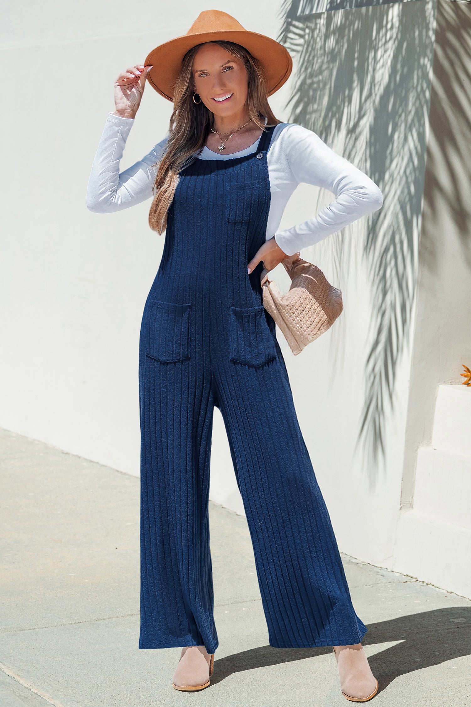 Blauer Ärmelloser Quadratischer Ausschnitt Jumpsuit