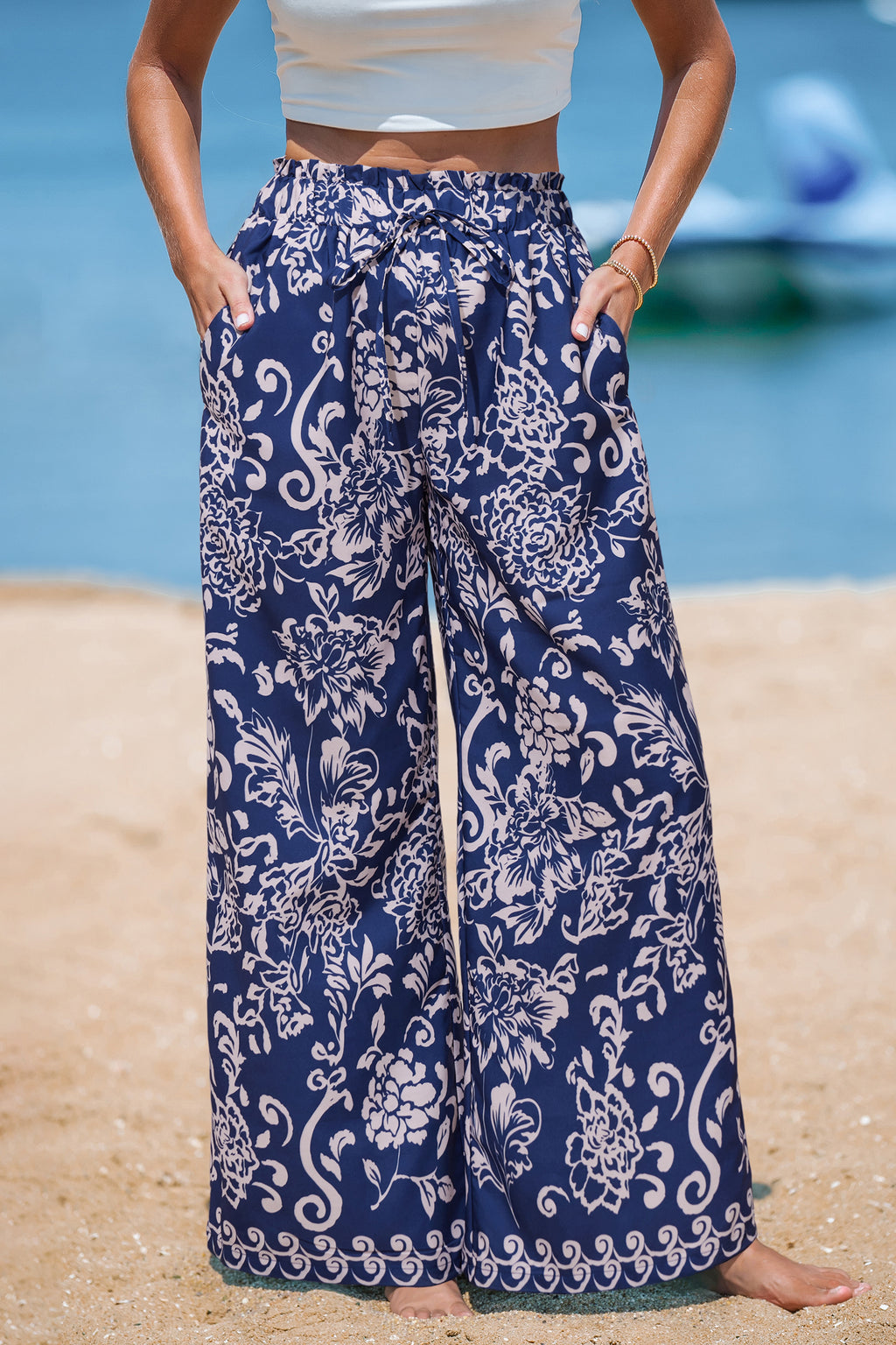 Blaue Elastischer Bund hose
