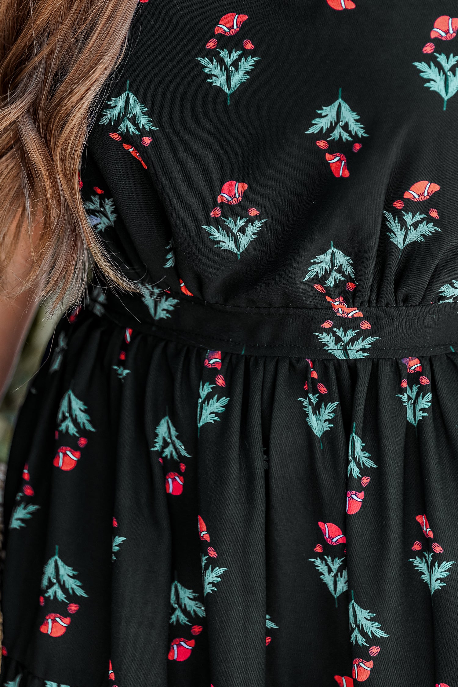 Schwarzes Quadratischer Ausschnitt Maxikleid mit Blumenmuster