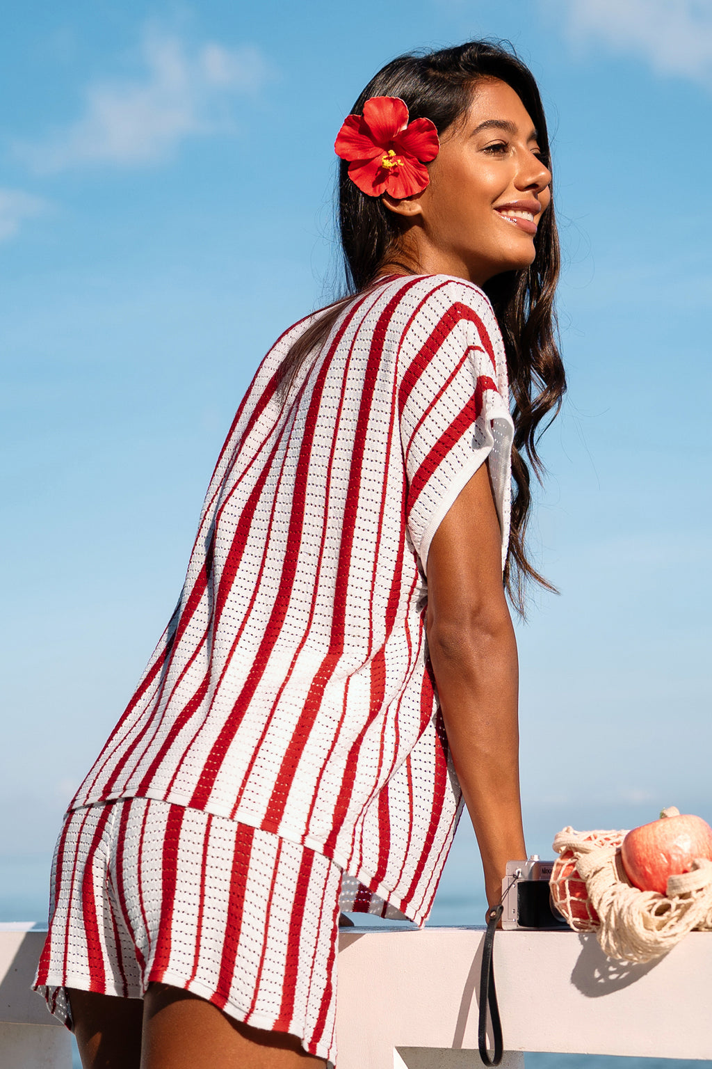 Rot Gestreiftes Strick-Strand-Top