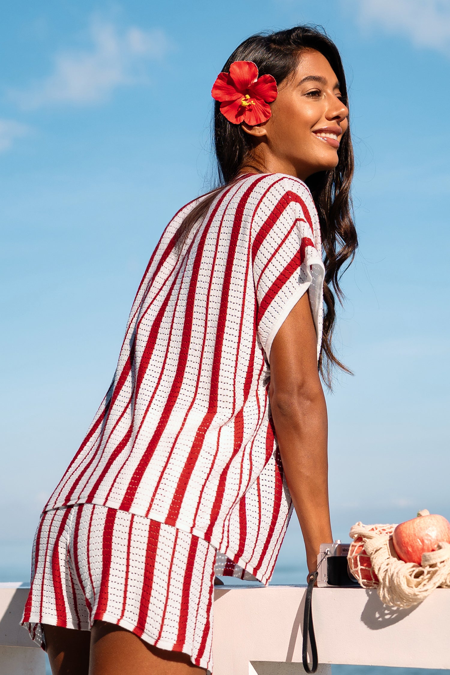 Rot Gestreiftes Strick-Strand-Top