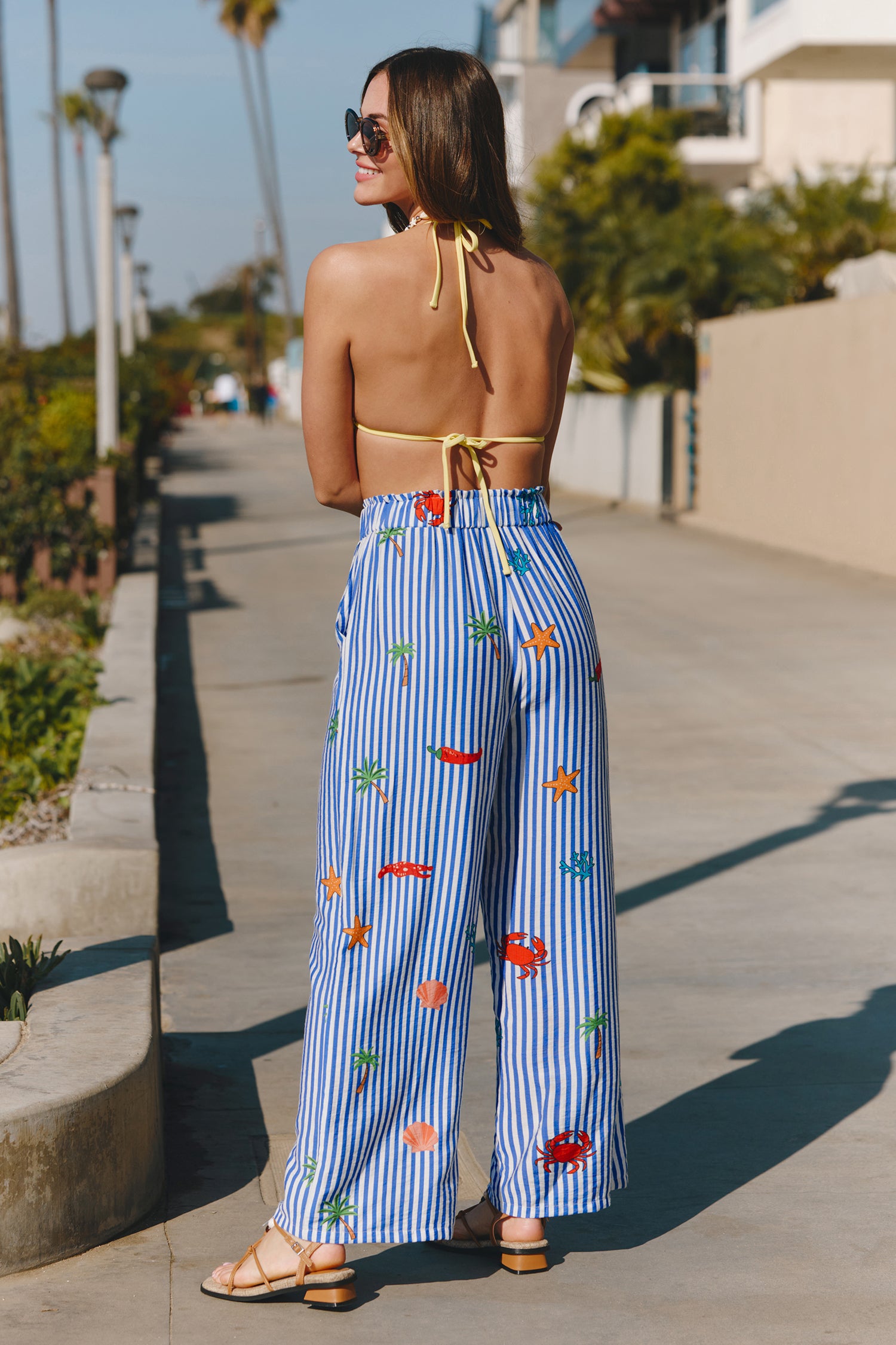 Blaue Gestreifte Elastischer Bund Stoffhose