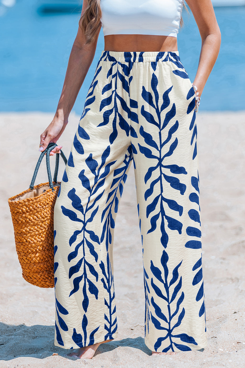 Blau-Weiße Wide-Leg Sommerhose