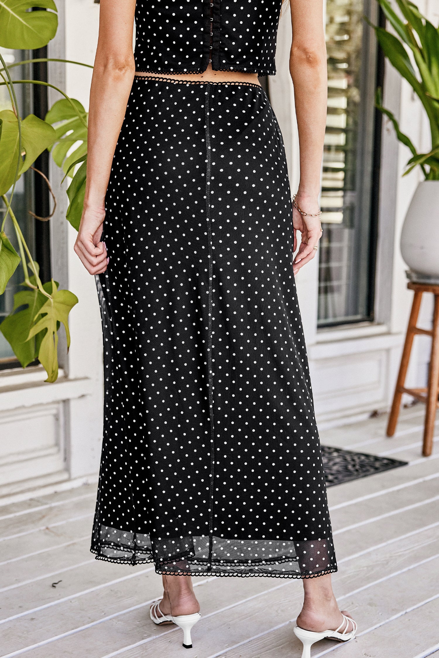 High-Waist Polka Dot Maxirock