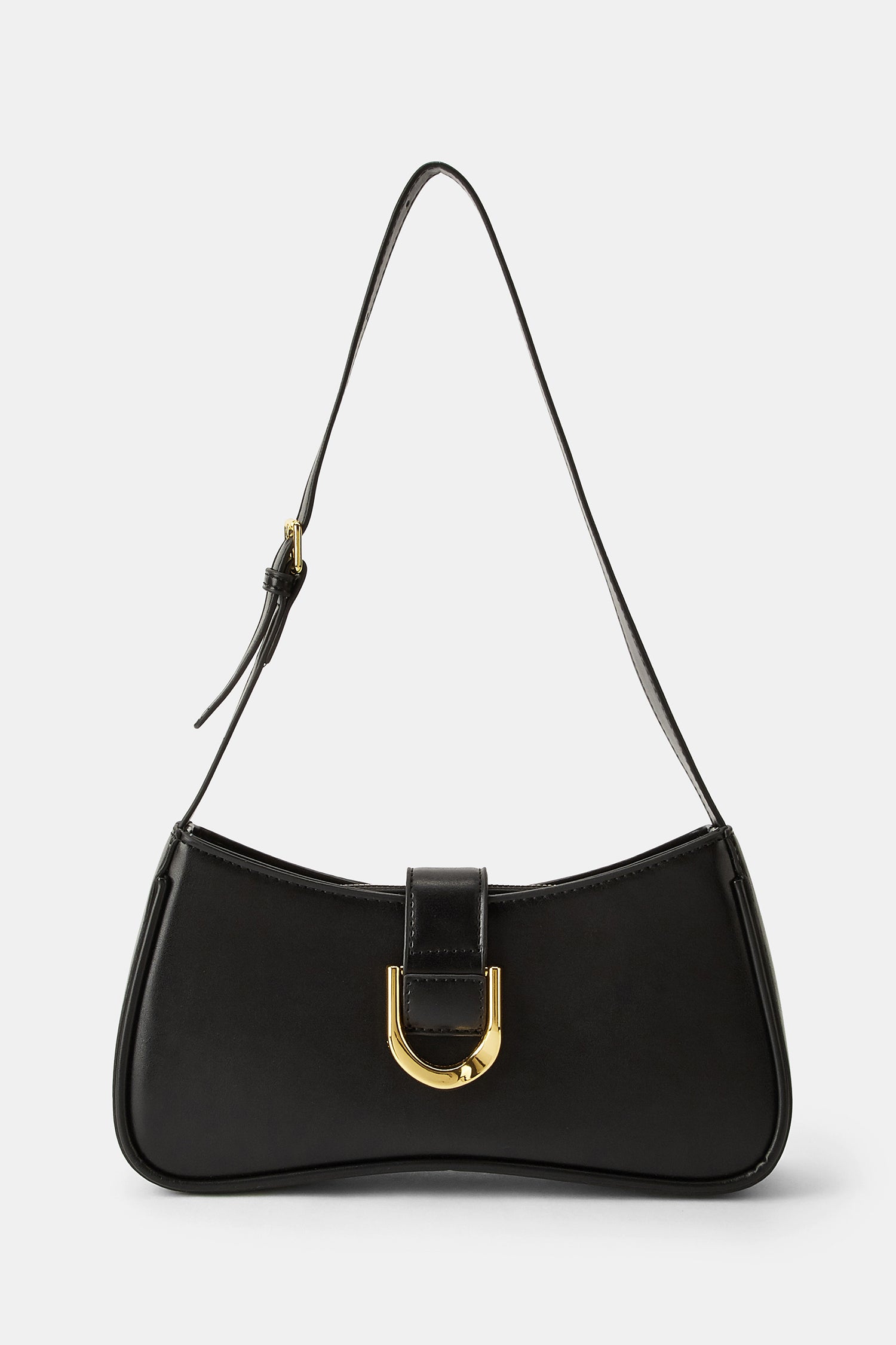 Schwarze Lederimitat-Schultertasche